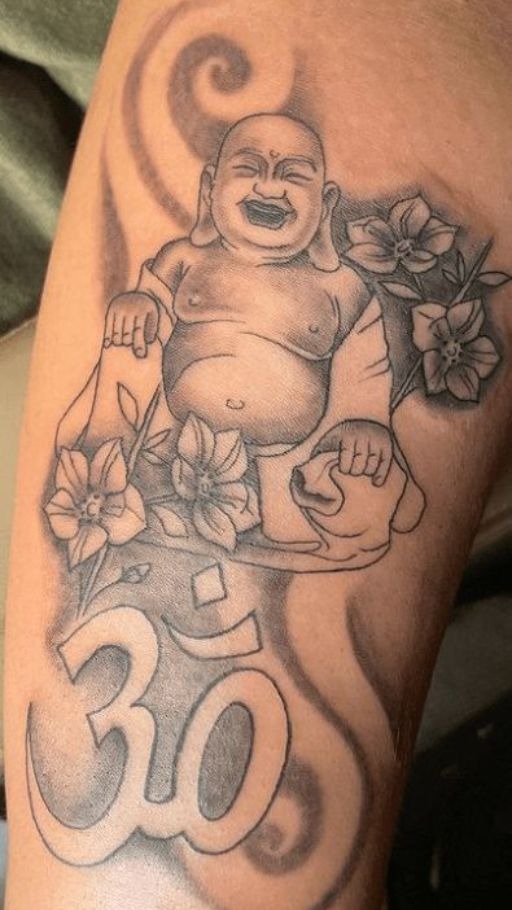 Laughing Buddha with Om Flow Tattoo Design