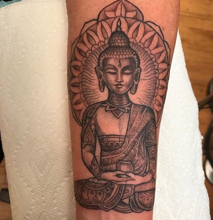 Mandala Halo Seated Buddha Tattoo Design