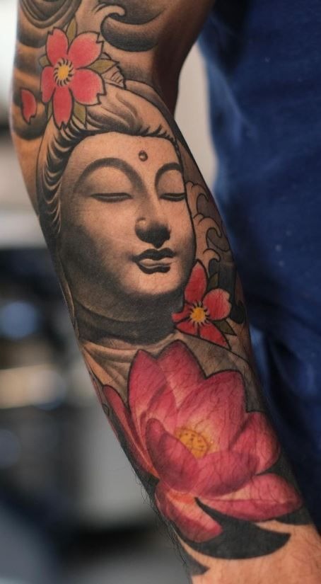 Red Lotus Forearm Serenity Tattoo Design