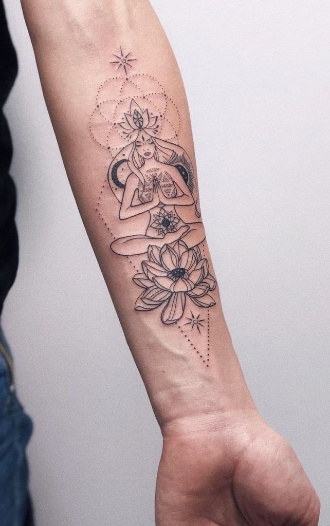 Sacred Feminine Meditation Linework Tattoo Design