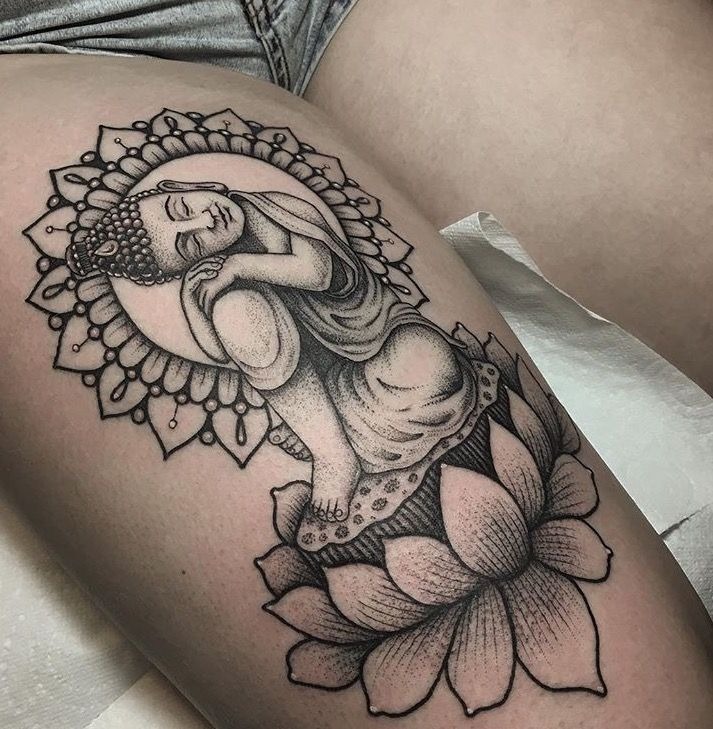 Sleeping Buddha on Lotus Mandala Tattoo Design