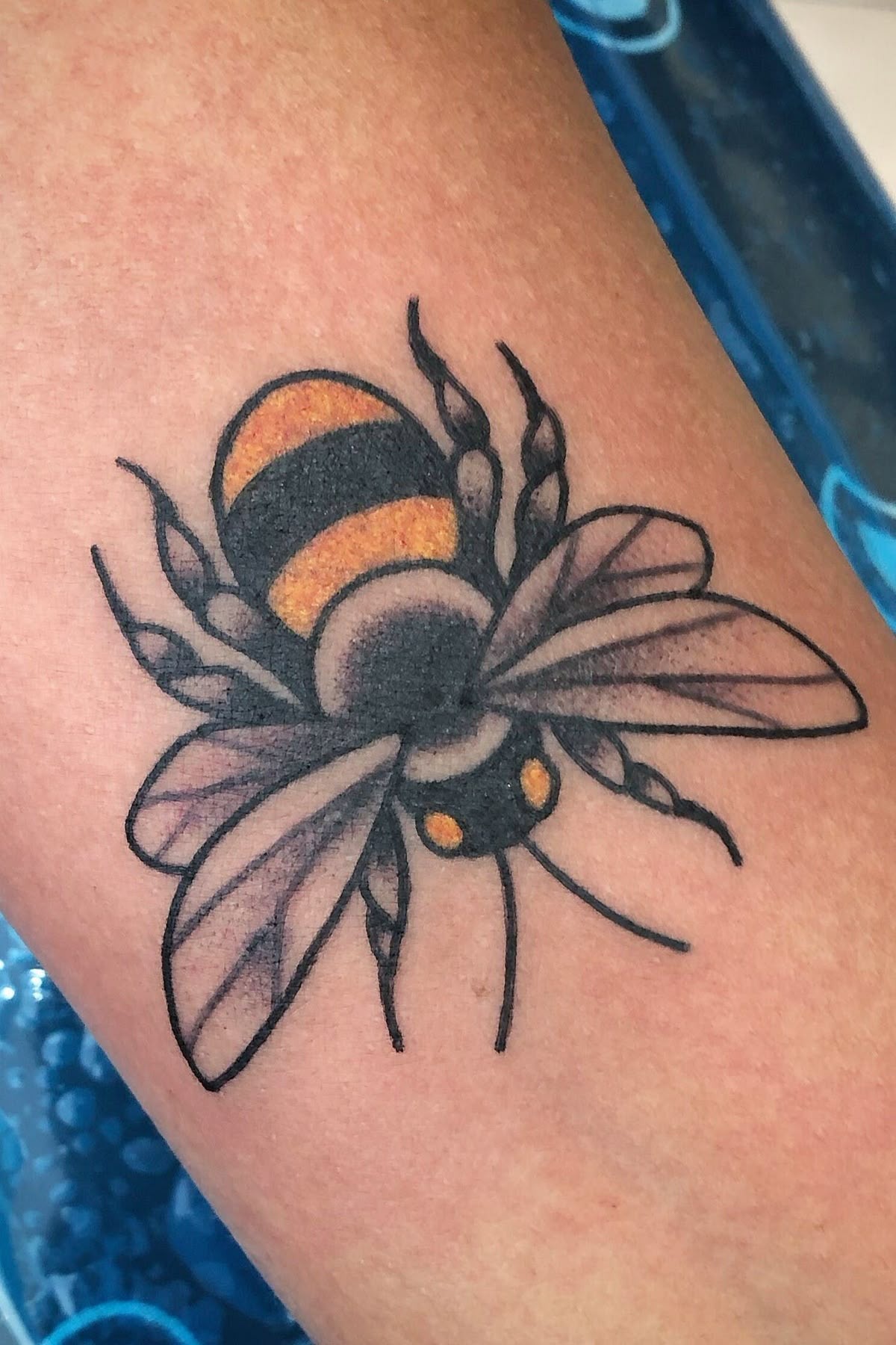 American Traditional Bee Emblem Tattoo Design