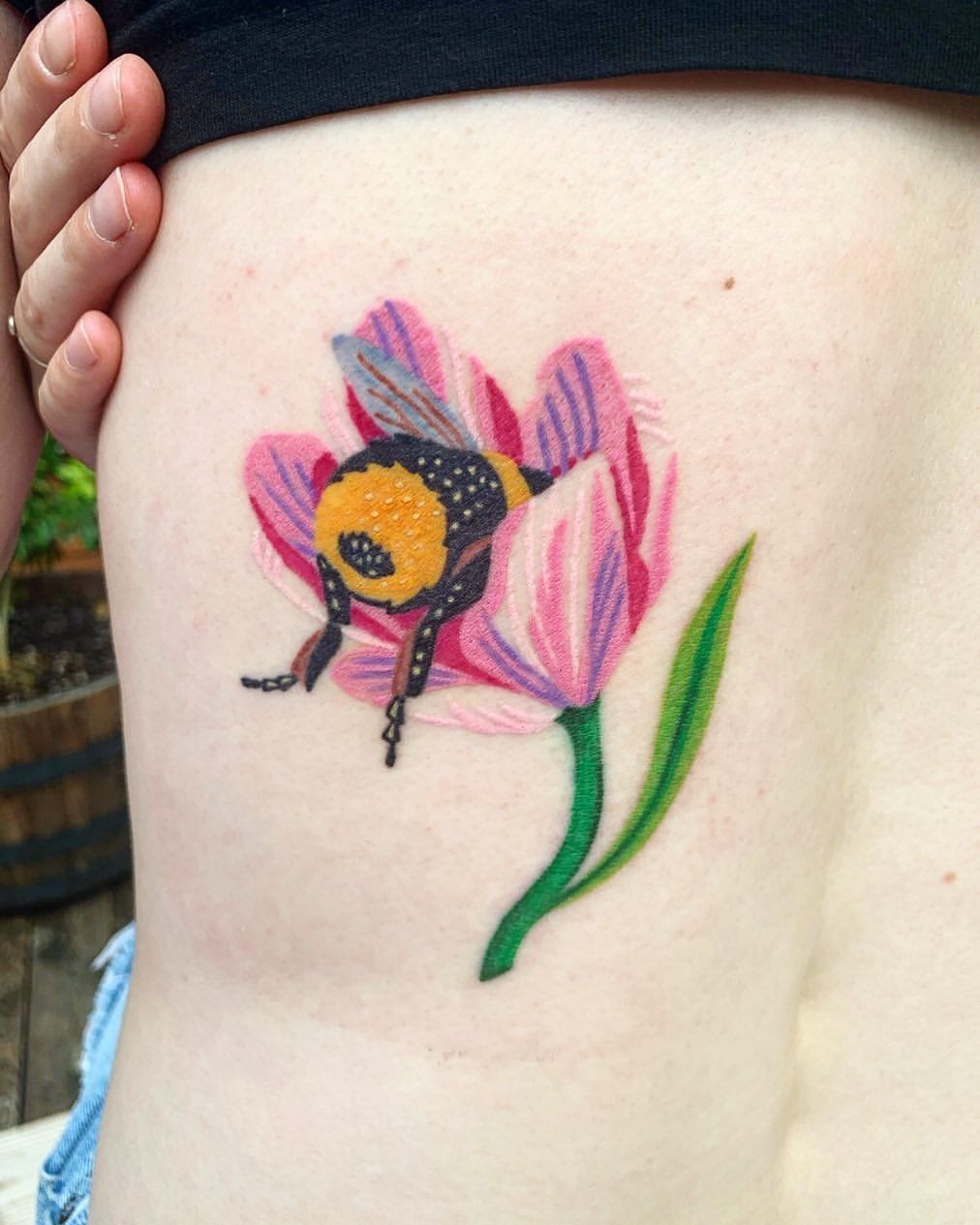 Bee in a Tulip Tattoo Design