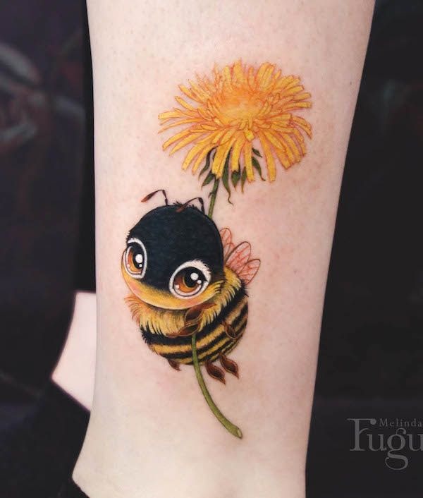 Dandelion Balloon Bee Tattoo Design