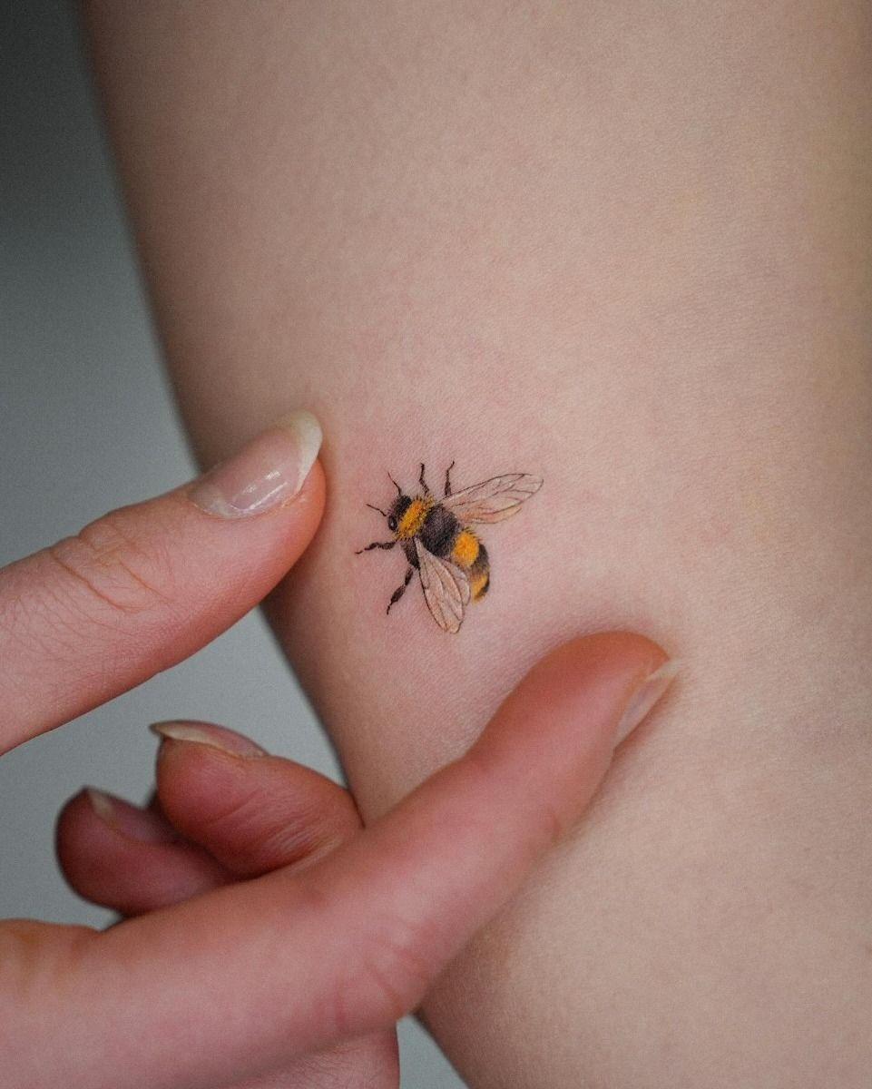 Micro Realism Bee Accent Tattoo Design