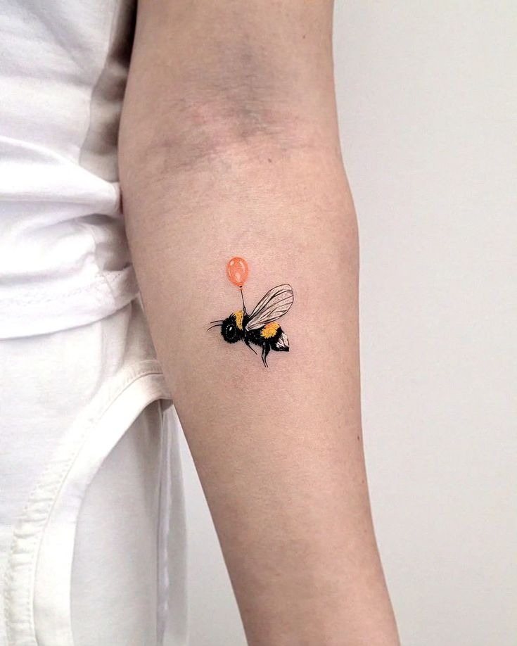 Tiny Bee with Balloon Tattoo Design