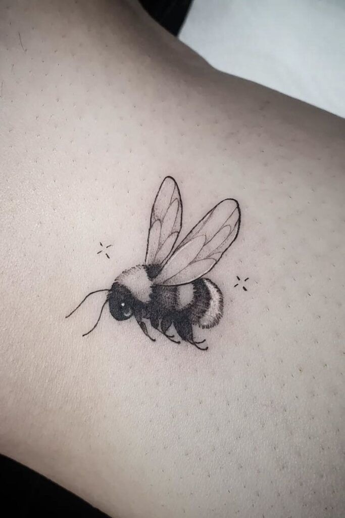 Tiny Fineline Bumble Bee Tattoo Design