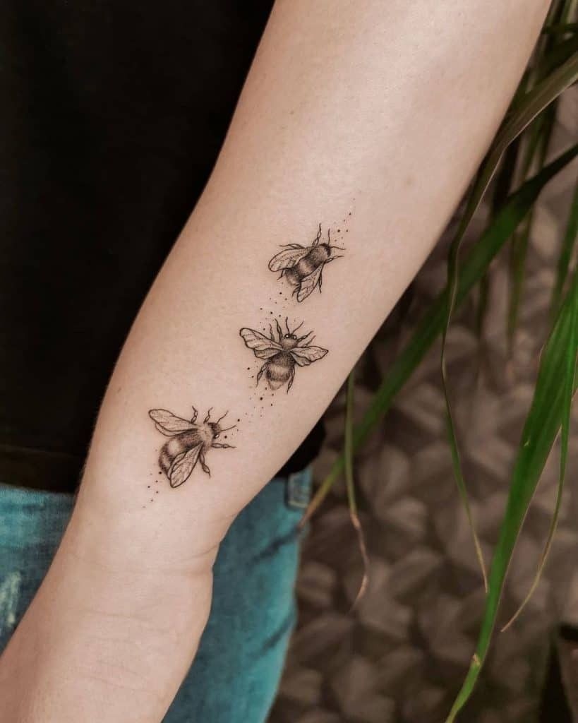 Trio of Flying Bees Tattoo Design