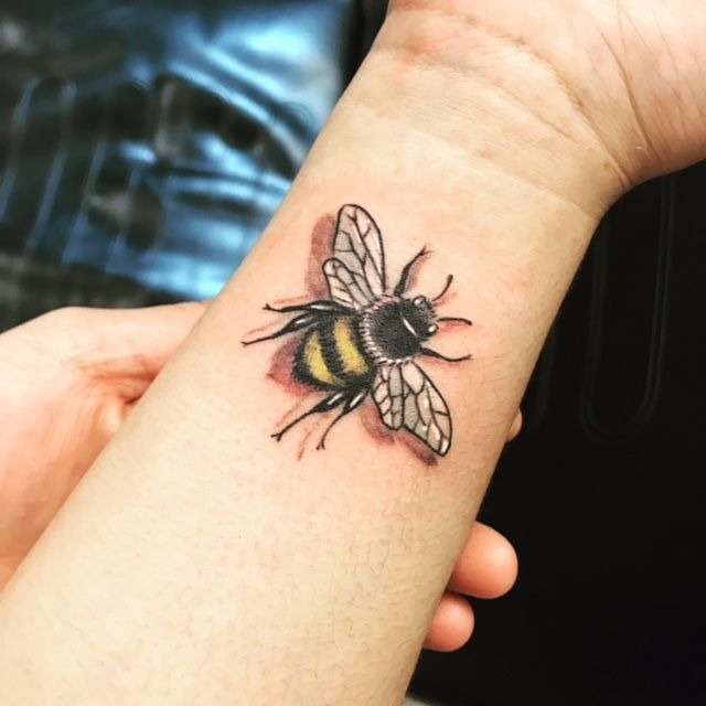 Wrist Bee with Blush Shadow Tattoo Design