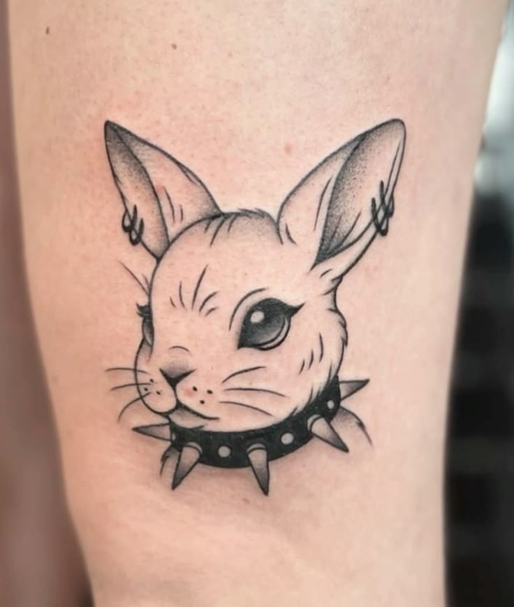 Botanical Bunny Sketch Tattoo Design