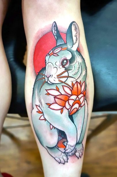 Bow-Tied Bunny Portrait Tattoo Design