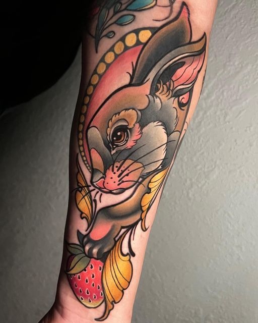Classic Cartoon Glam Bunny Tattoo Design
