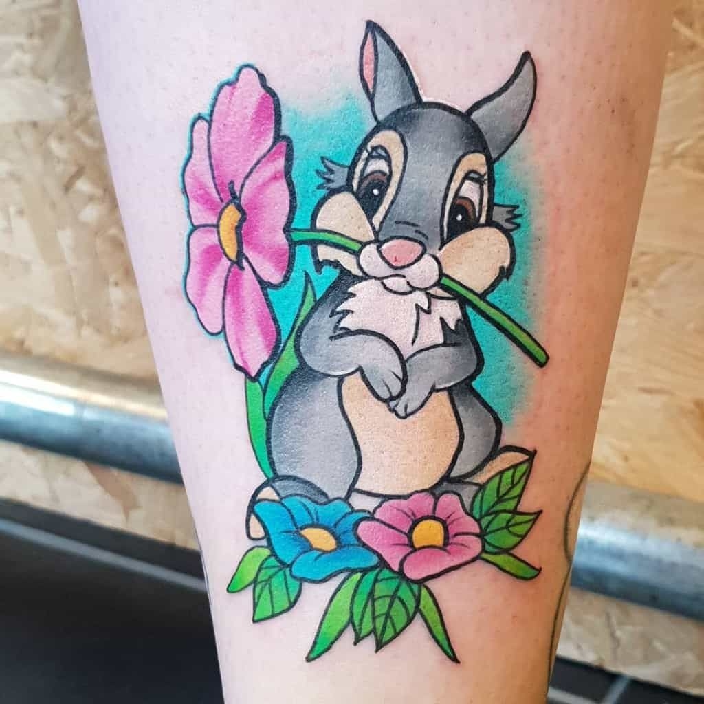 Colorful Flower Bunny Tattoo Design