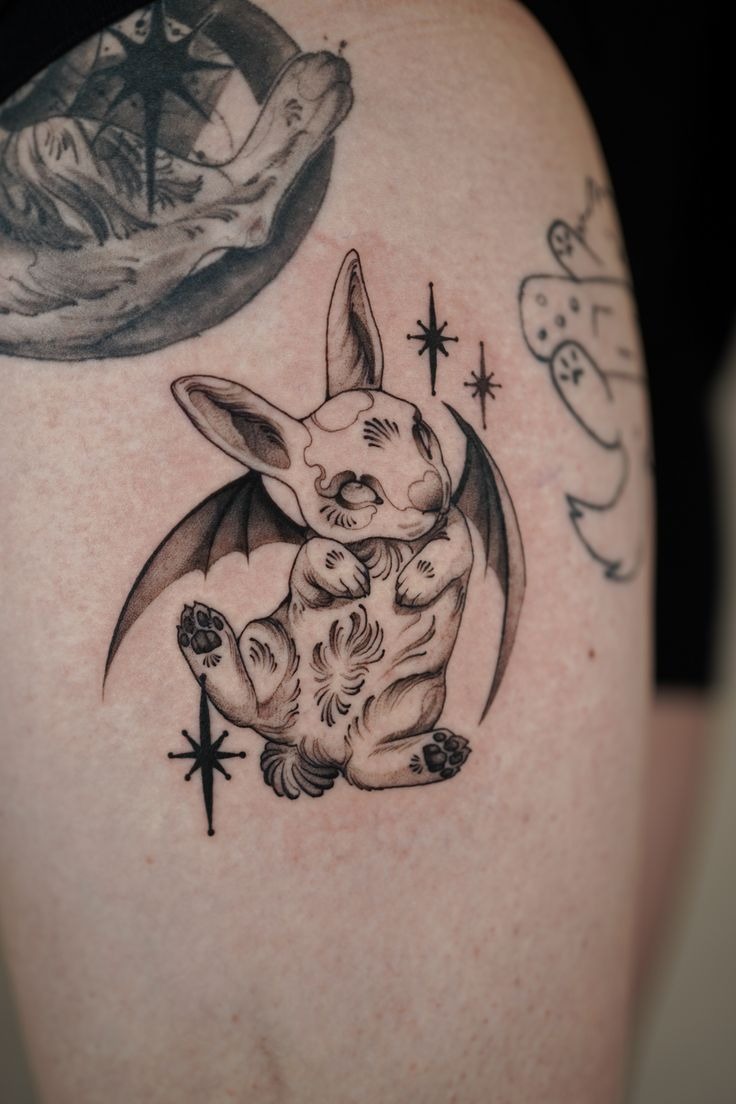 Cozy Tea-Time Bunny Tattoo Design