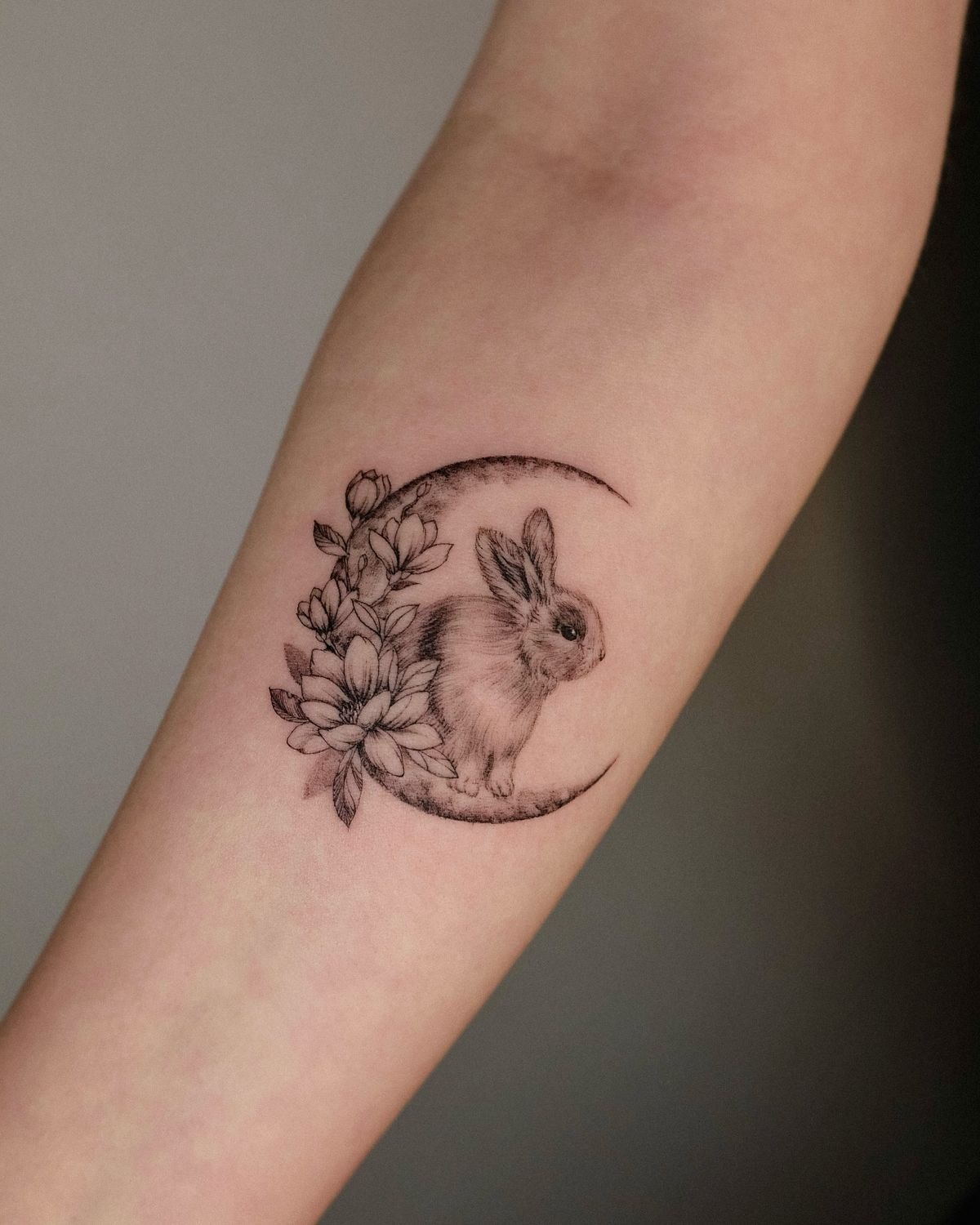Crescent Moon Bunny Tattoo Design
