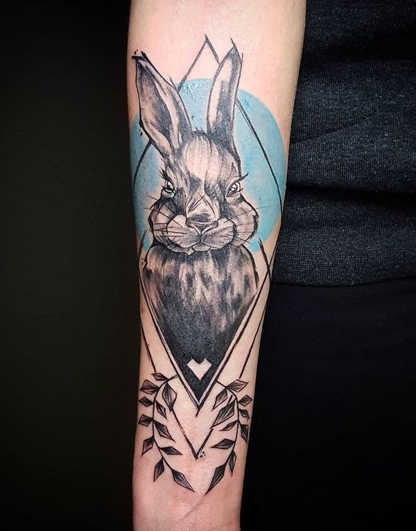 Geometric Guardian Bunny Tattoo Design