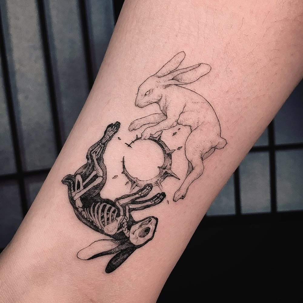 Life and Death Bunny Duo Tattoo Design