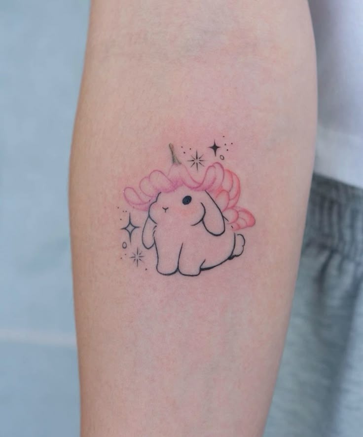 Soft Pink Whimsical Bunny Tattoo Design