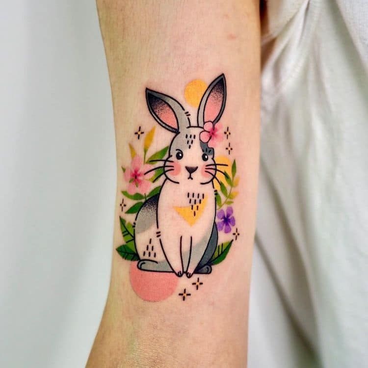 Whimsical Bat-Wing Bunny Tattoo Design