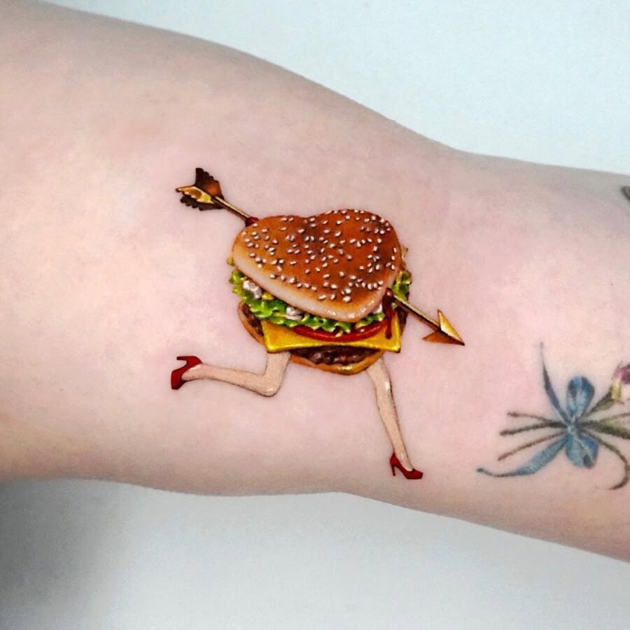 A playful take on burger tattoo art Tattoo Design