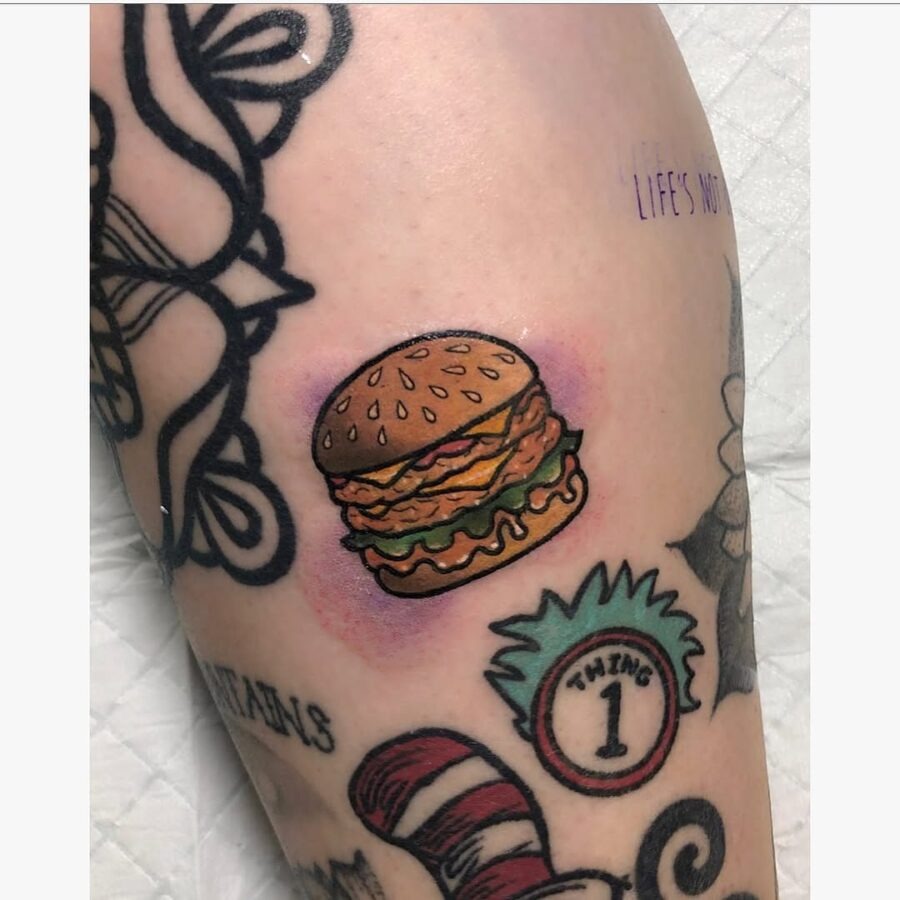 A vibrant burger tattoo with a playful vibe Tattoo Design