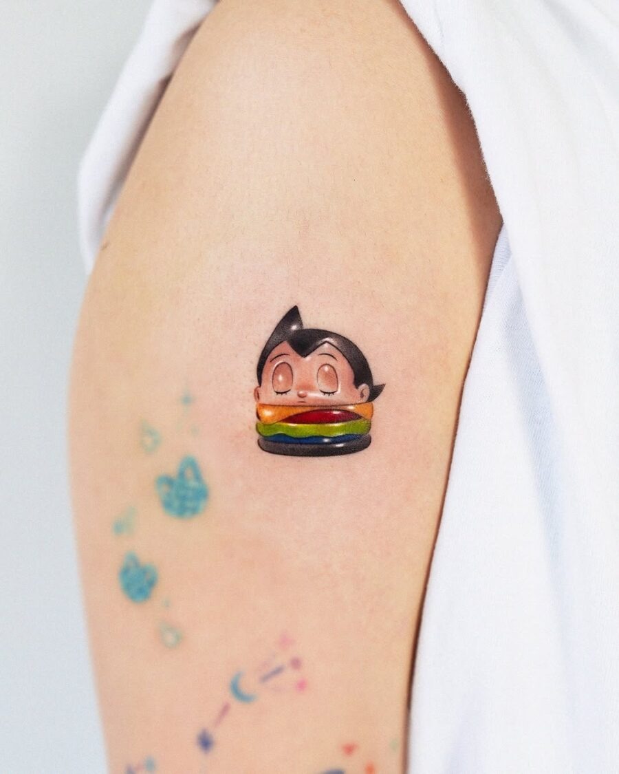 Cute character with a burger tattoo Tattoo Design