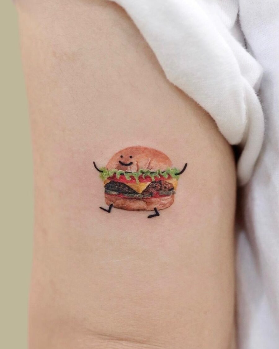 Cute, playful burger tattoo for food lovers Tattoo Design