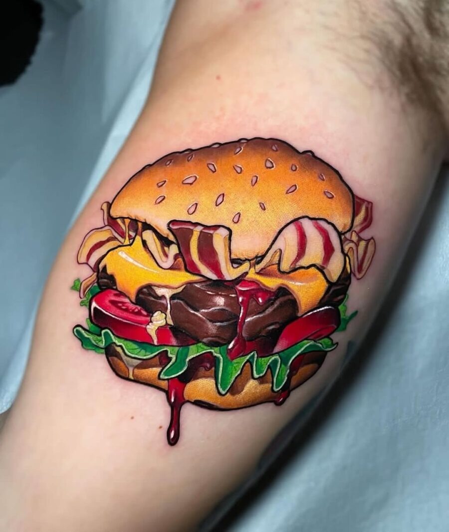 Deliciously detailed burger tattoo design Tattoo Design