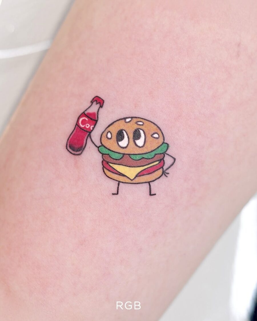 Fun cartoon burger tattoo vibes Tattoo Design