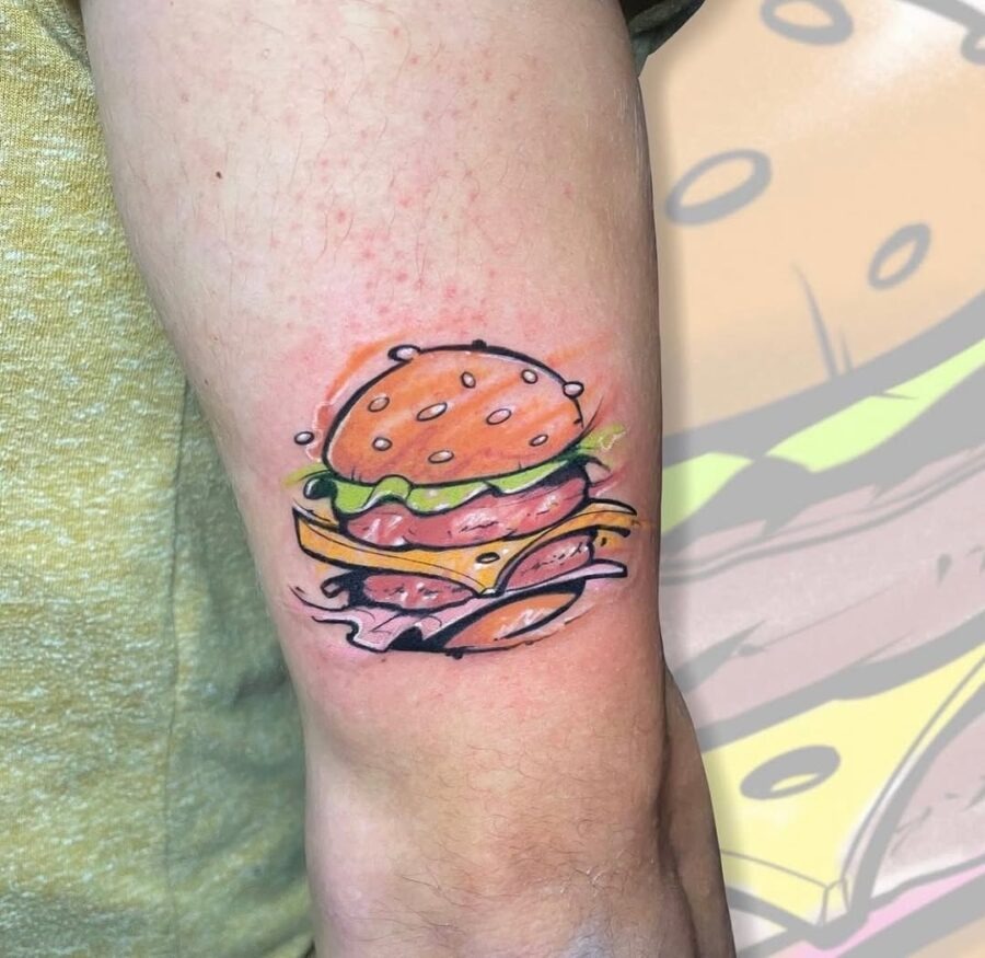 Vibrant burger tattoo showcasing delicious layers Tattoo Design