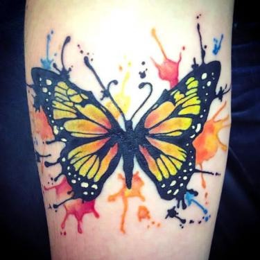 Bold Black and Yellow Butterfly on the Forearm Tattoo Design
