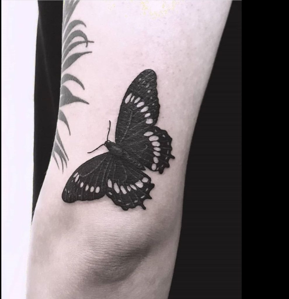 Bold Black Butterfly Tattoo on the Shoulder Tattoo Design