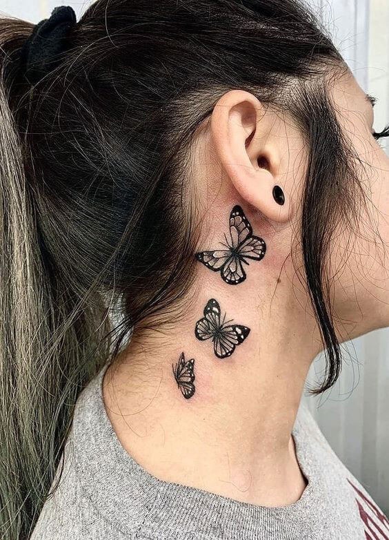 Delicate Butterflies on the Neck Tattoo Design