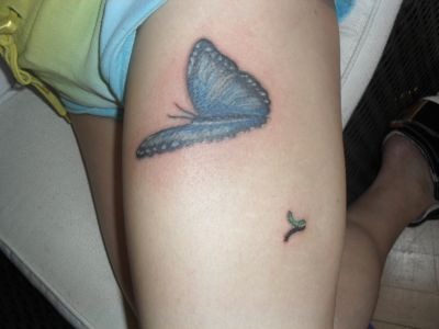 Elegant Butterfly and Floral Tattoo on the Shoulder Tattoo Design