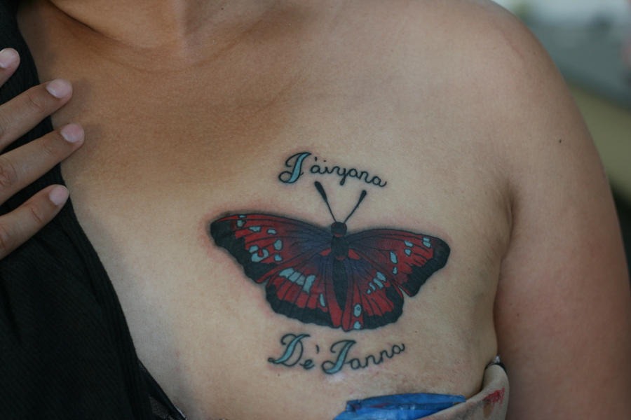 Realistic Blue Butterfly Tattoo on the Thigh Tattoo Design
