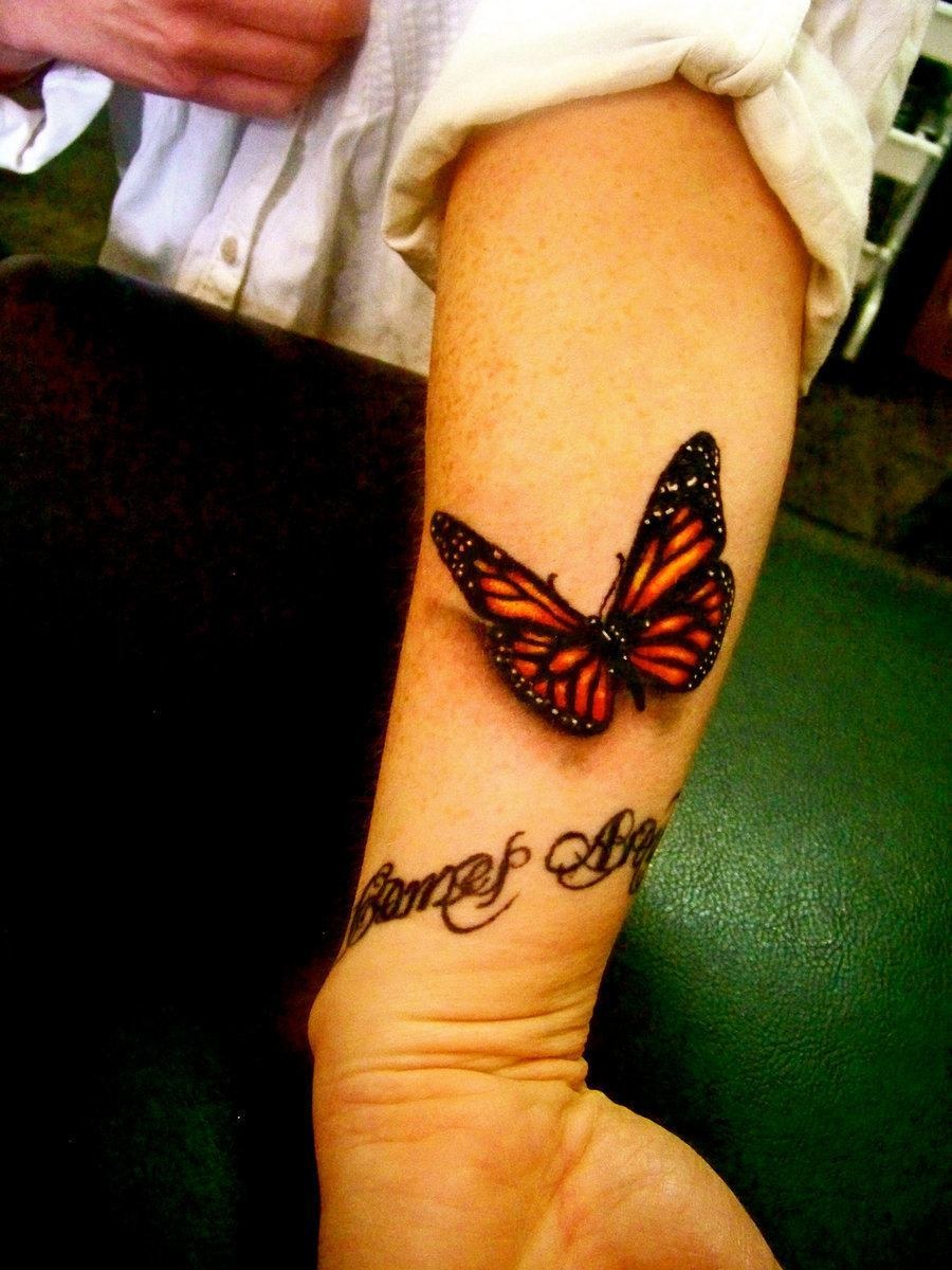 Beautiful Butterfly 3D tattoo, detailed design on the forearm.