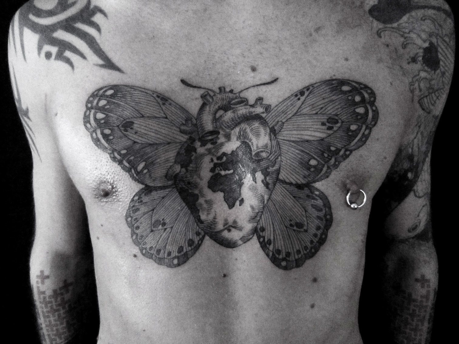 Butterfly Heart tattoo, detailed design.