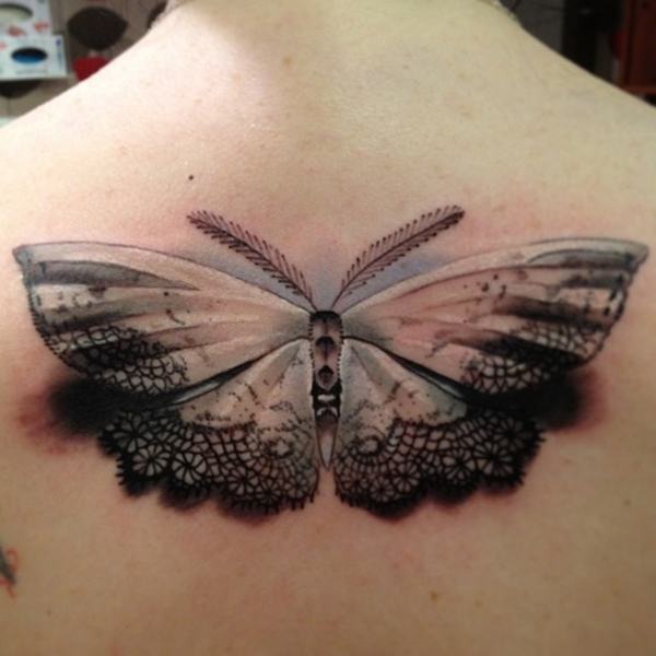 Sexiest Upper Back 3D Lace tattoo, detailed design on the upper back.