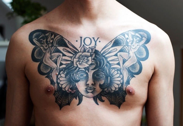 Woman-Butterfly Artistic tattoo, detailed design.
