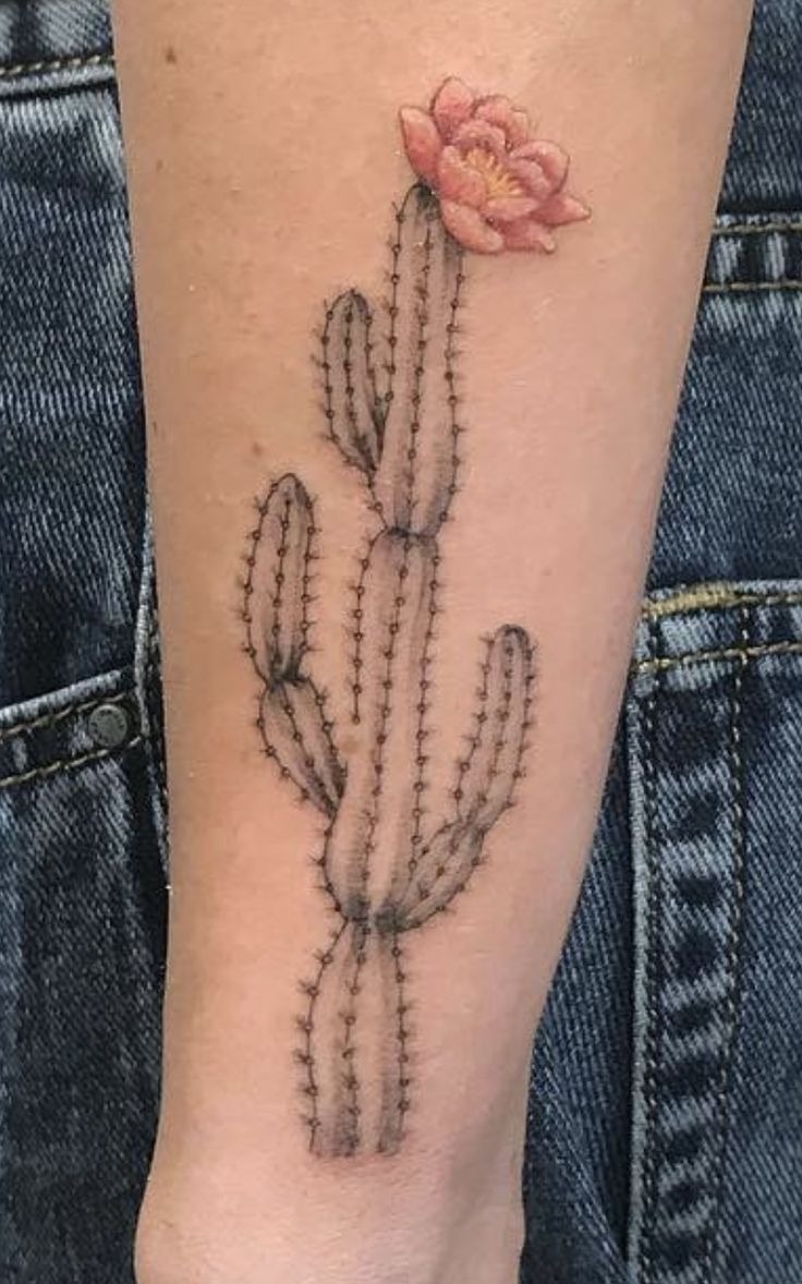 Blooming Saguaro with Soft Petals Tattoo Design