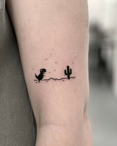 Chrome Dino Desert Flash Tattoo Design