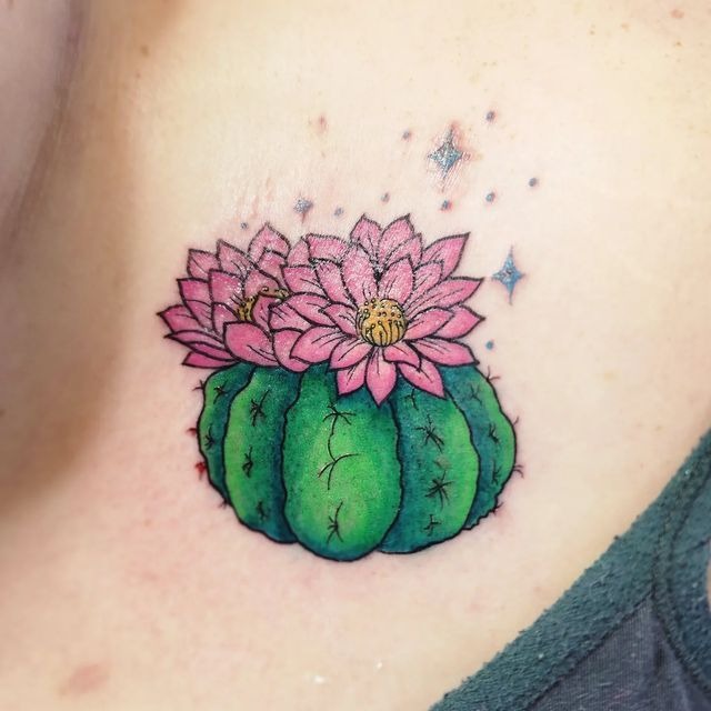 Cosmic Cactus Bloom Tattoo Design
