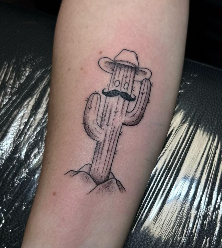 Cowboy Cactus with Character Tattoo Design