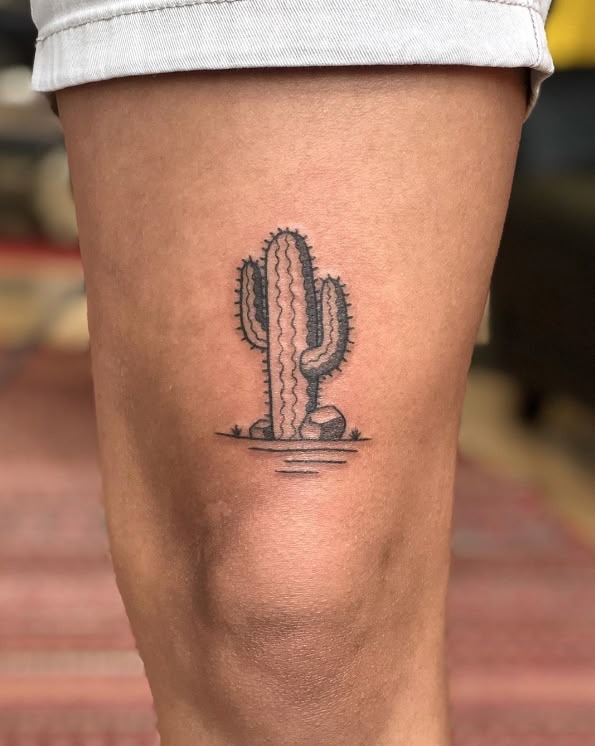 Desert Scene Fine Line Tattoo Design