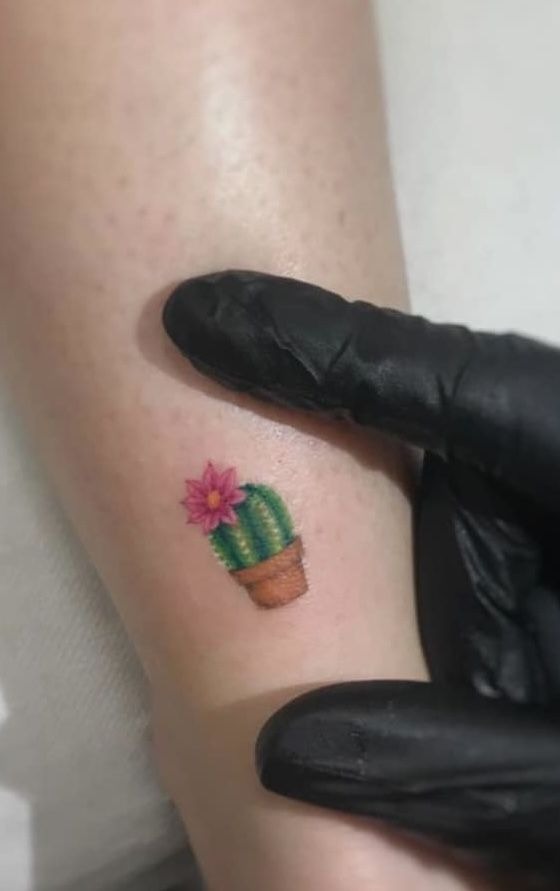 Micro Cactus in a Pot Tattoo Design