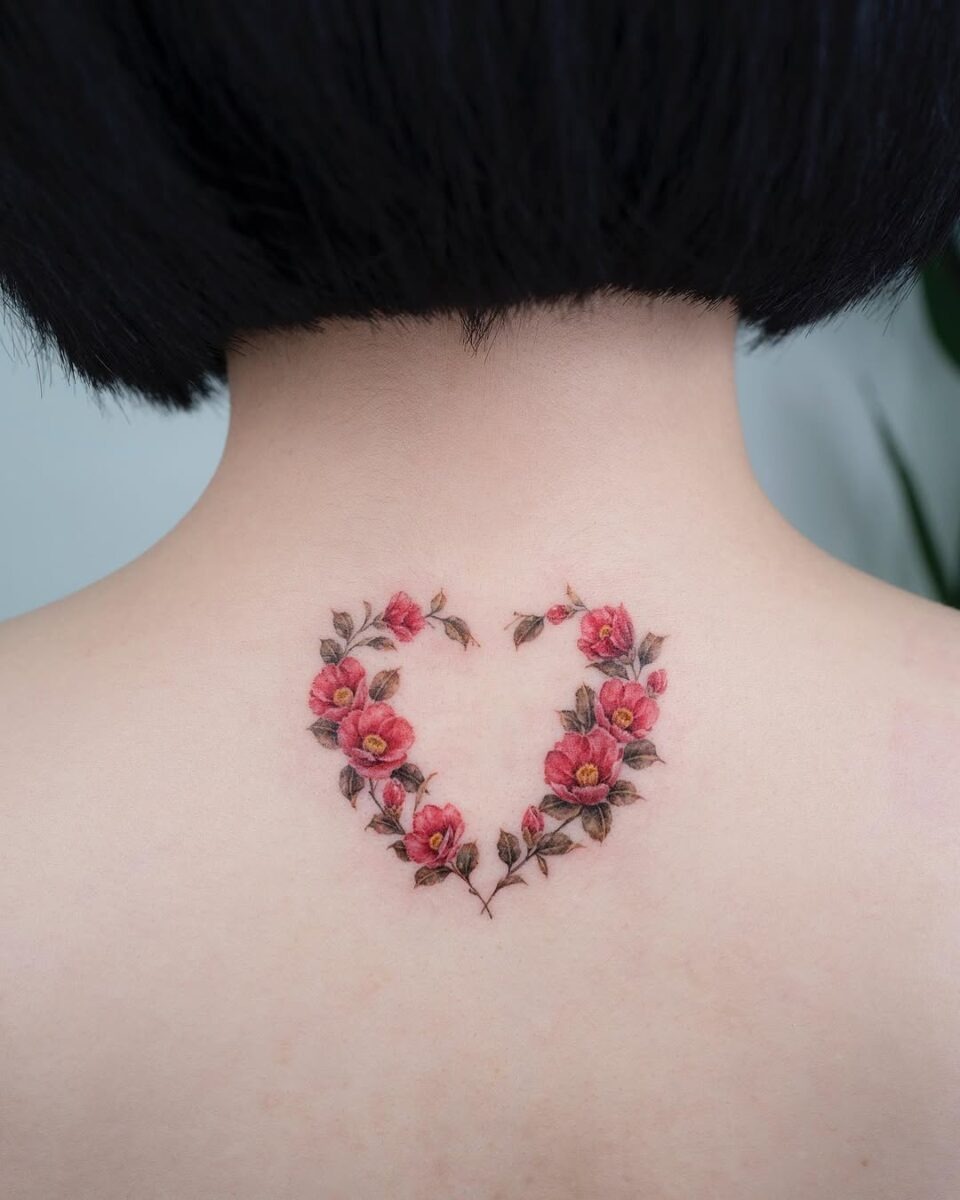 Beautiful camellia flower heart tattoo design Tattoo Design