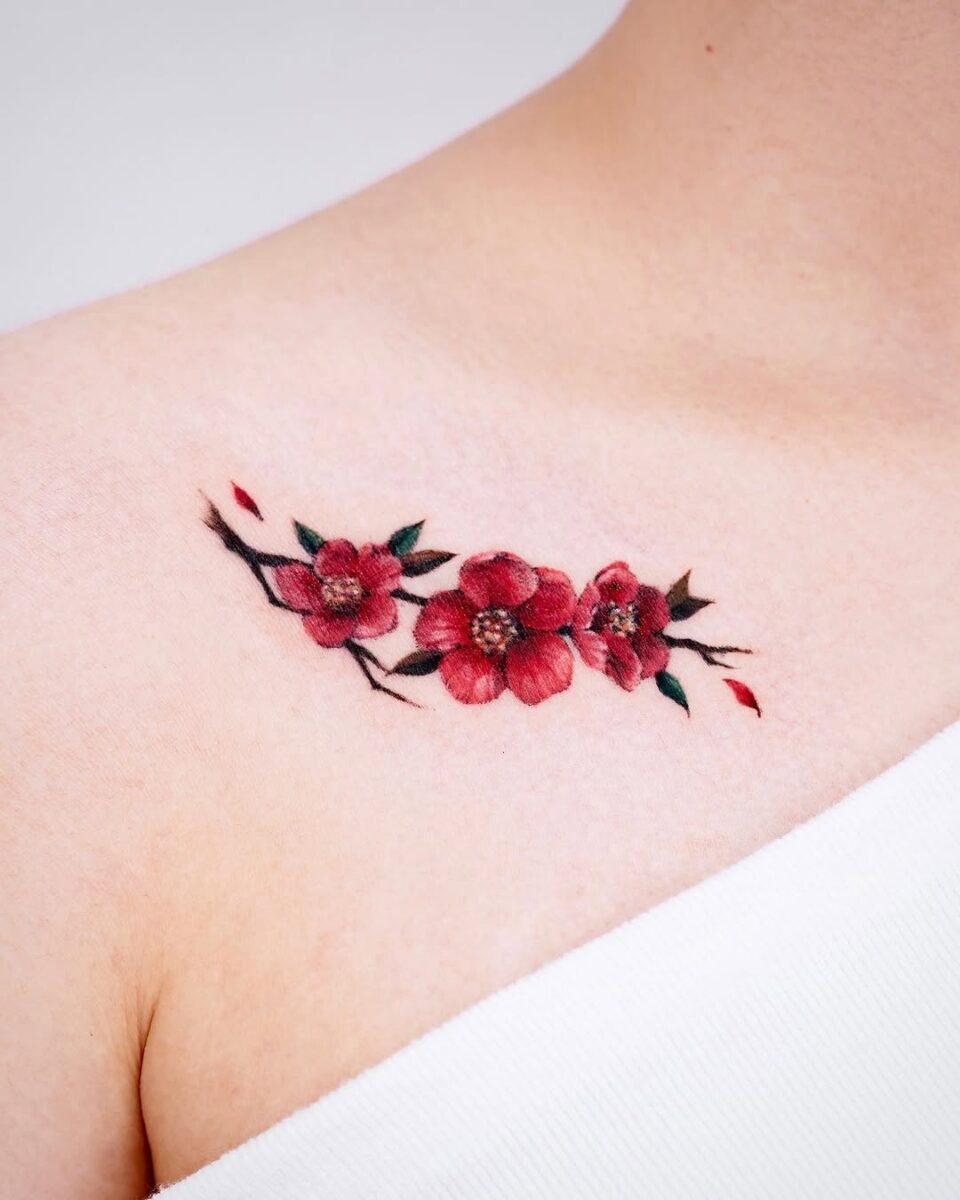 Delicate camellia tattoo on shoulder area Tattoo Design