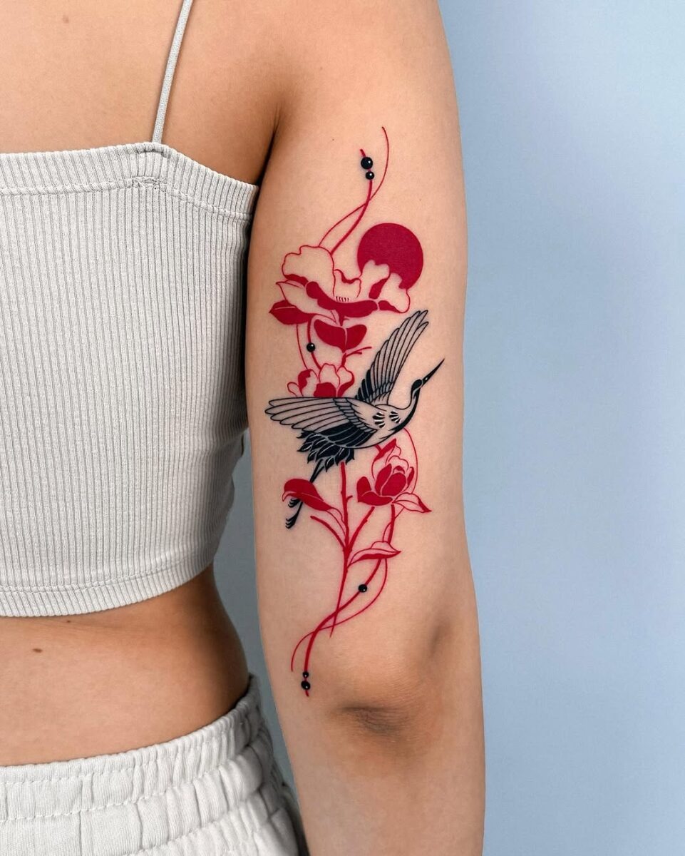 Elegant Camellia Tattoo with Hummingbird Aesthetic Tattoo Design
