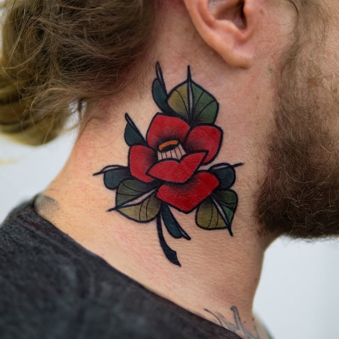 Vibrant Camellia Neck Tattoo Design Tattoo Design