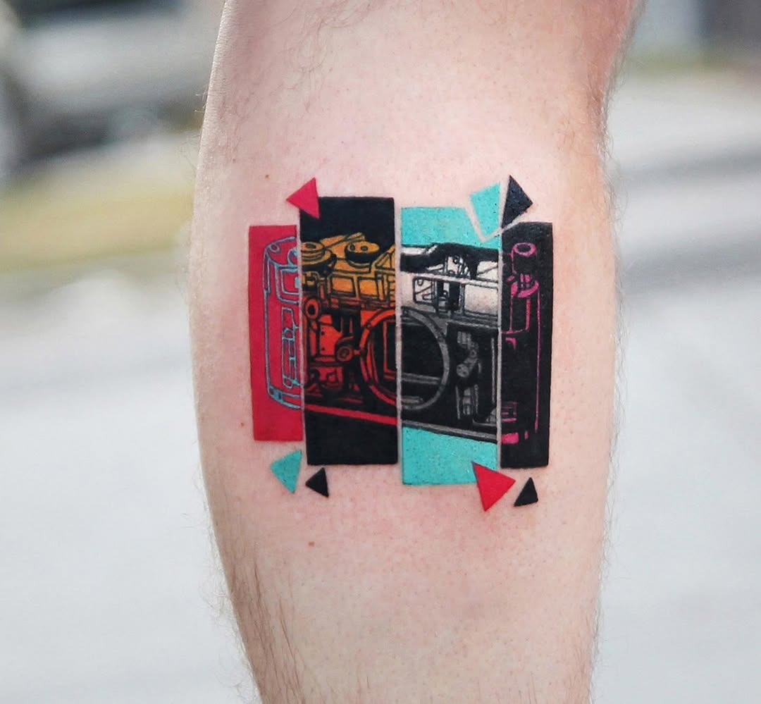 Stylish camera tattoo with vibrant colors Tattoo Design